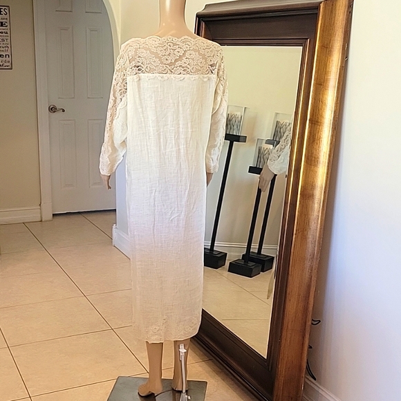 Vintage Peggy Jennings Cache Womens Linen Crew Neck Lace Dress - Picture 8 of 11